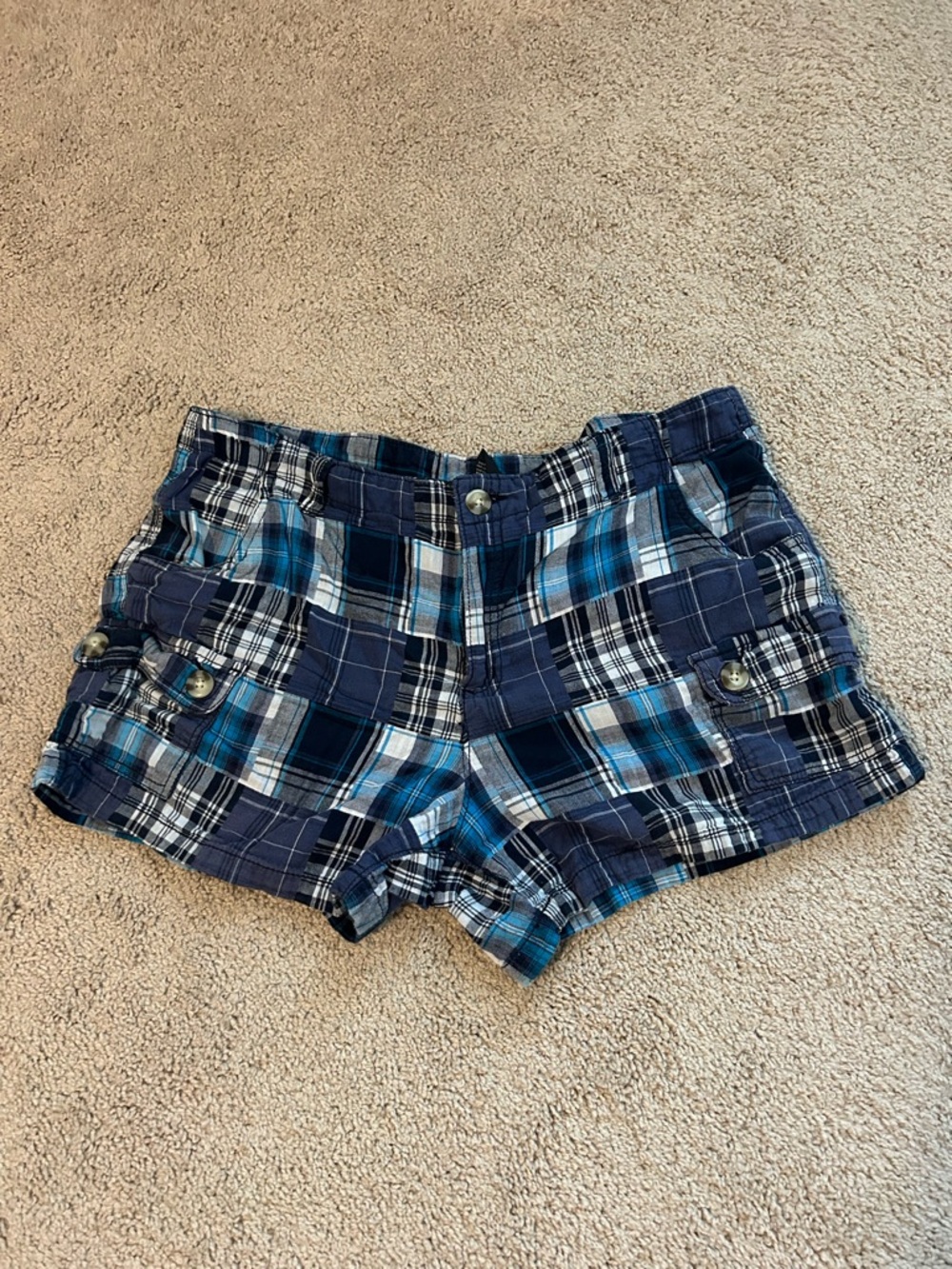 Faded Glory Plaid Blue Women's Cargo Shorts
